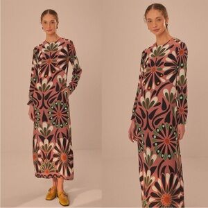 FARM Rio Pink Ainika Flowers Long Sleeve Maxi Dress Small NWOT